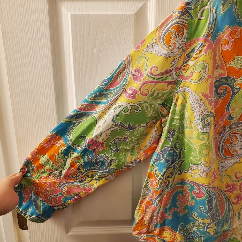 Lauren Ralph Lauren Shirt Women Plus 3X colorful Paisley long Slv Artsy Blouse - Picture 5 of 11